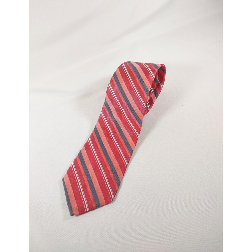 Calvin Klein Coral Blue Regimental Striped Imported Silk Men's Neck Tie